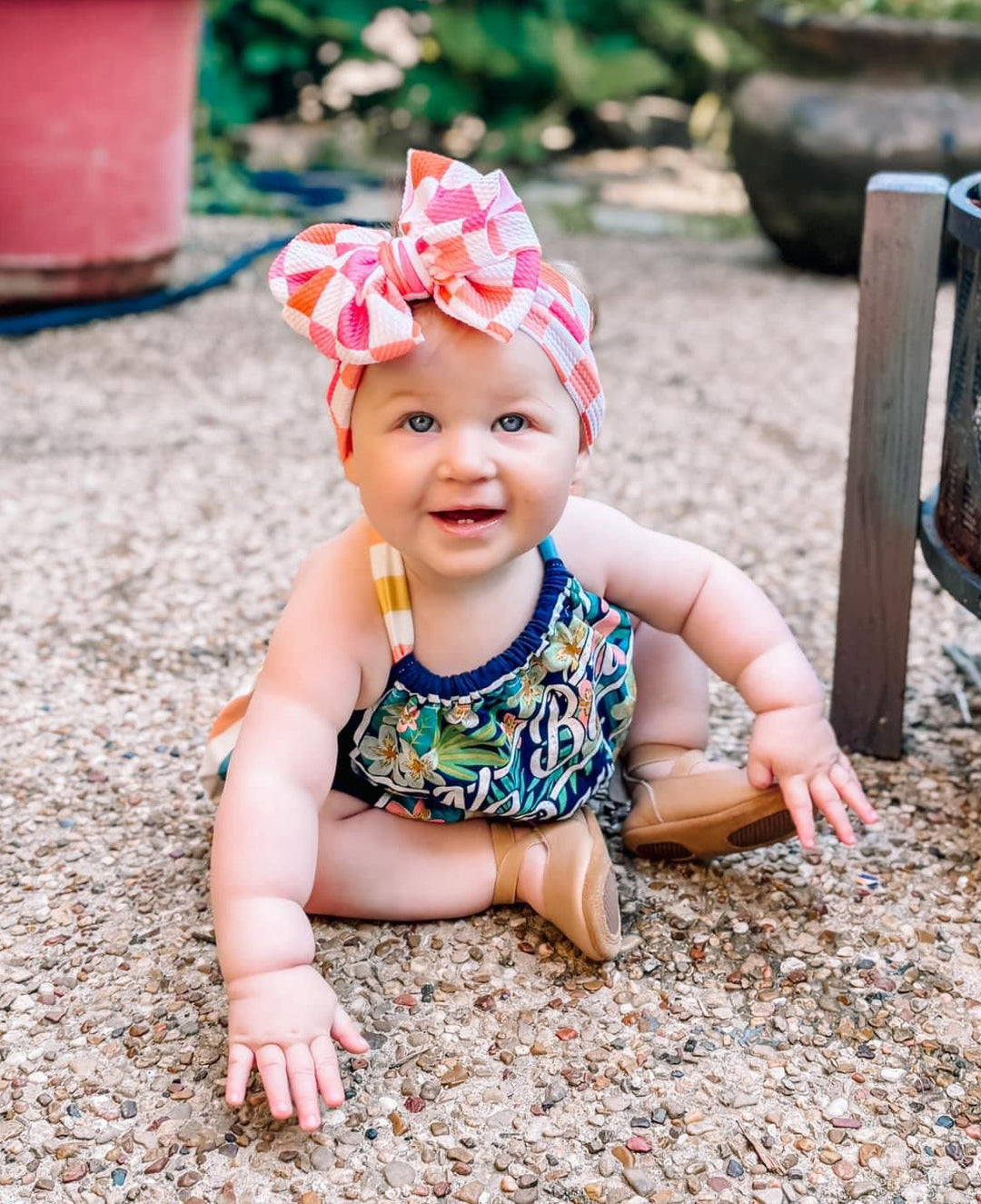 Red Peach Checkers  Headwrap