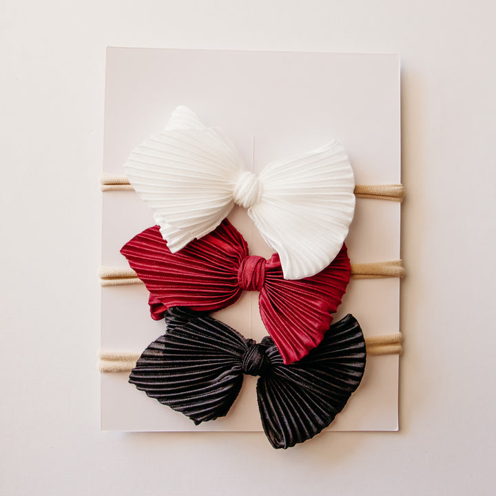 Pleated Burgundy Skinny Bow Set Of 3