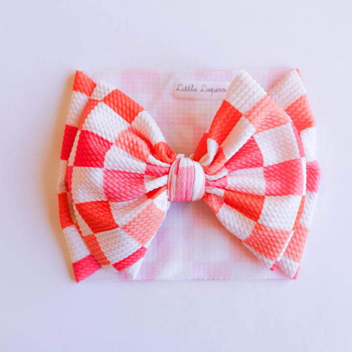 Red Peach Checkers  Headwrap