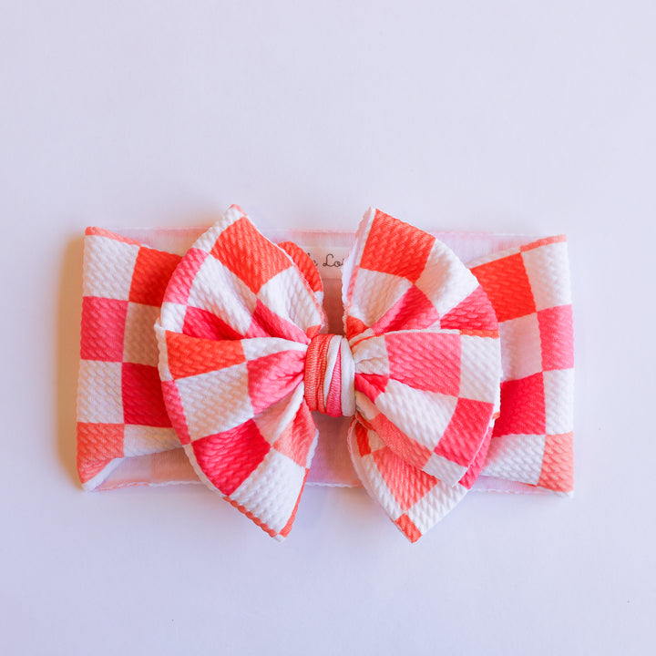 Red Peach Checkers  Headwrap