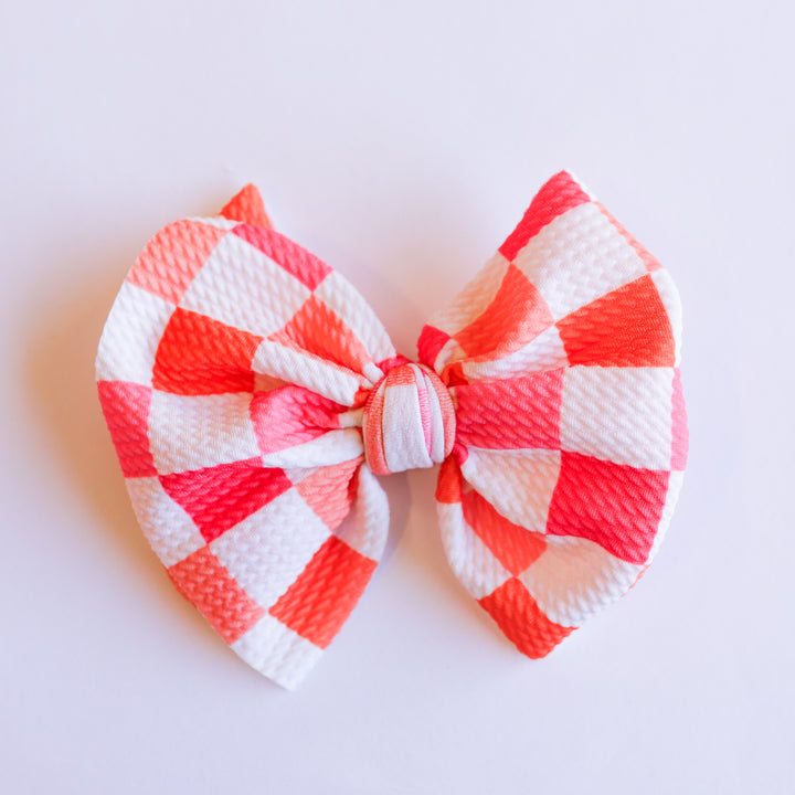 Red Peach Checkers Bow