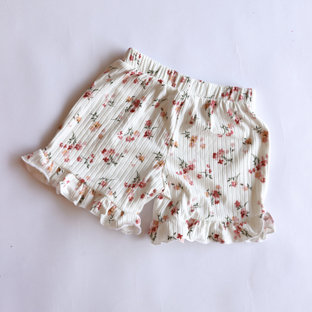 Ivory Floral Ruffle Shorties