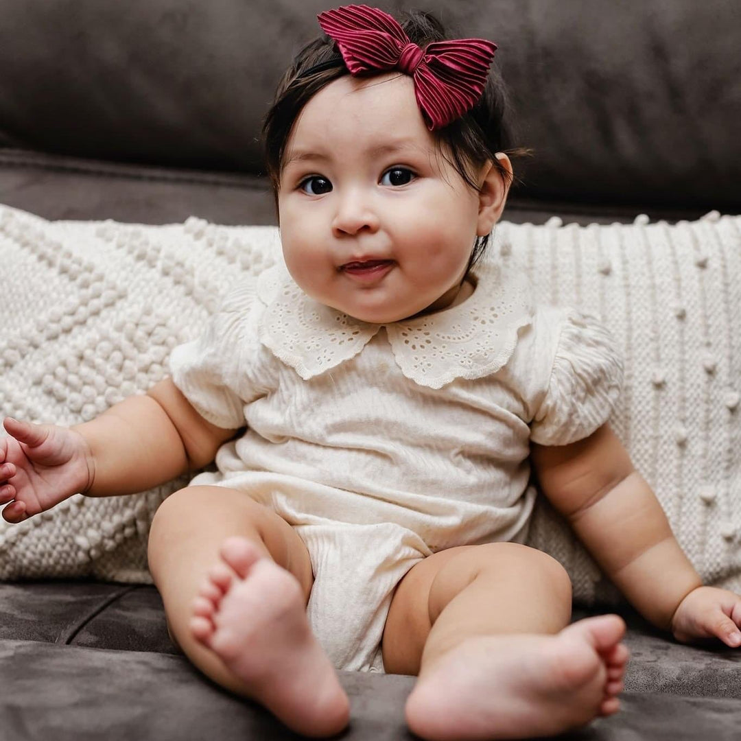 Pleated Burgundy Skinny Bow Set Of 3