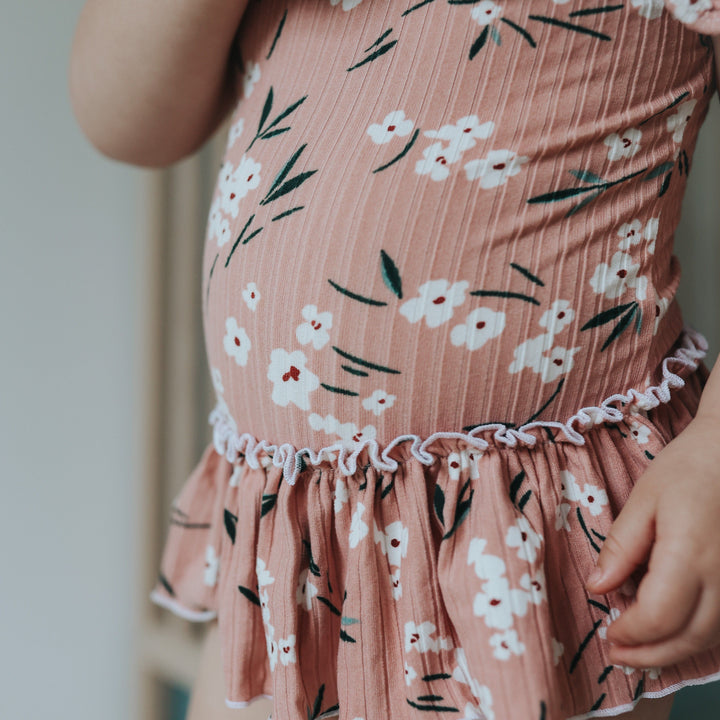 Mauve Floral Ruffled Leotard