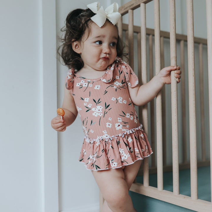 Mauve Floral Ruffled Leotard