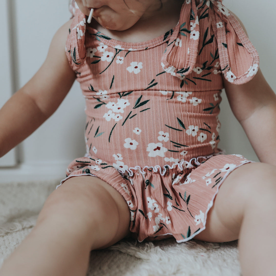 Mauve Floral Ruffled Leotard