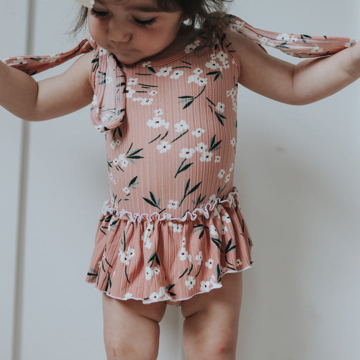 Mauve Floral Ruffled Leotard