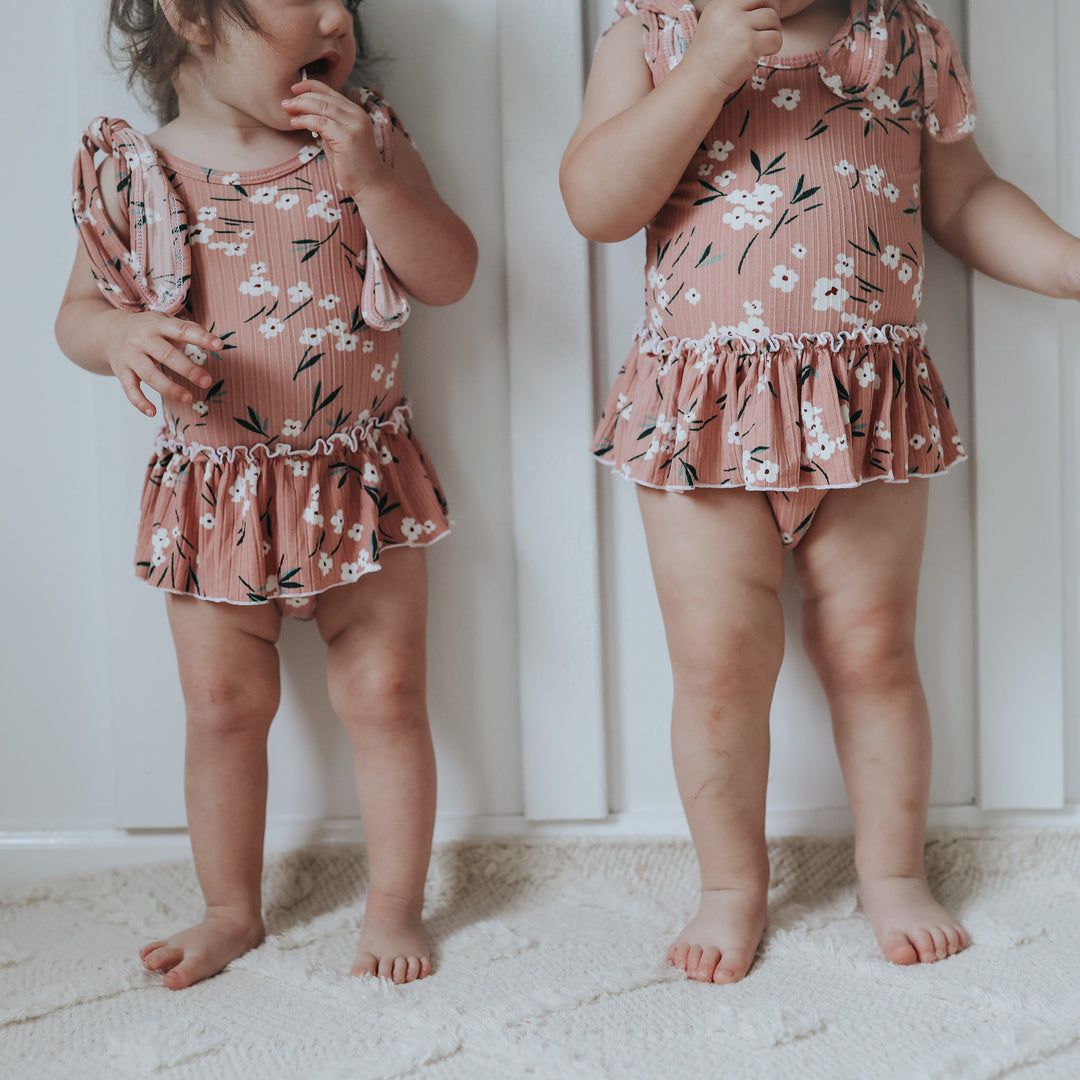 Mauve Floral Ruffled Leotard