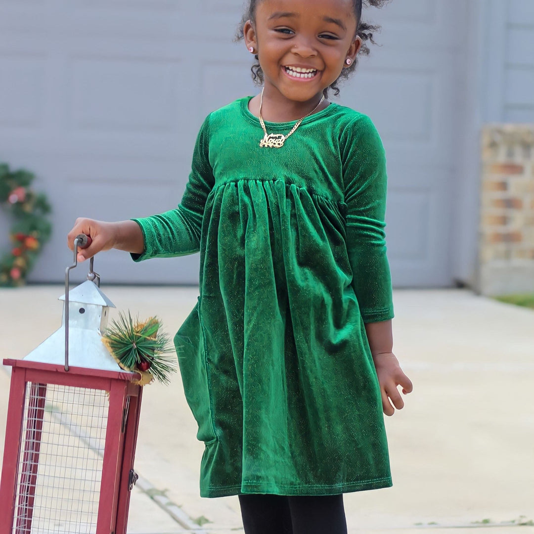 Sparkling Green Velvet Bucket Dress